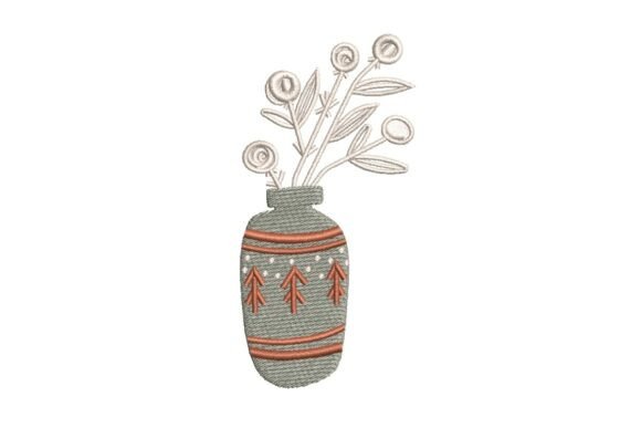 Boho Christmas Vase with Flowers Embroidery Design