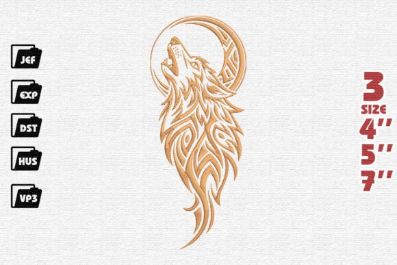 Ornate Golden Howling Wolf and Moon Embroidery Review