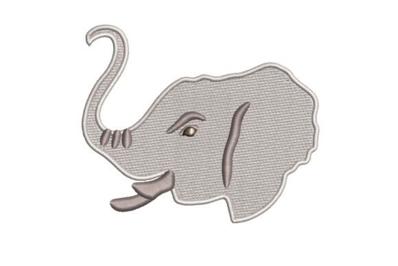 Stylized Elephant Head with Trunk Up Embroidery Design